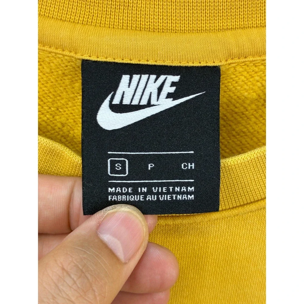 Nike Sportswear Swoosh Crewneck Sweatshirt Mens S Yellow Embroidered Pullover